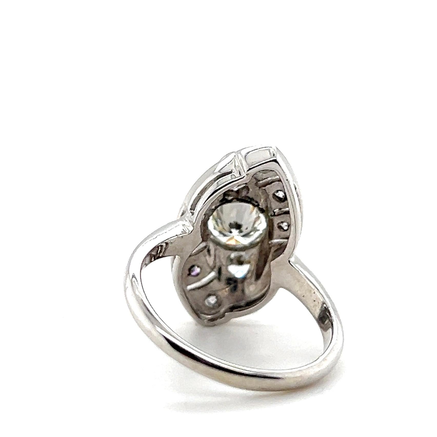 Vintage 1,33 TCW Diamant und 14k Weißgold Navette Ring CIRCA 1950s im Angebot 1