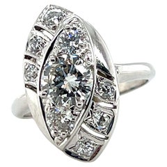 Vintage 1,33 TCW Diamant und 14k Weißgold Navette Ring CIRCA 1950s