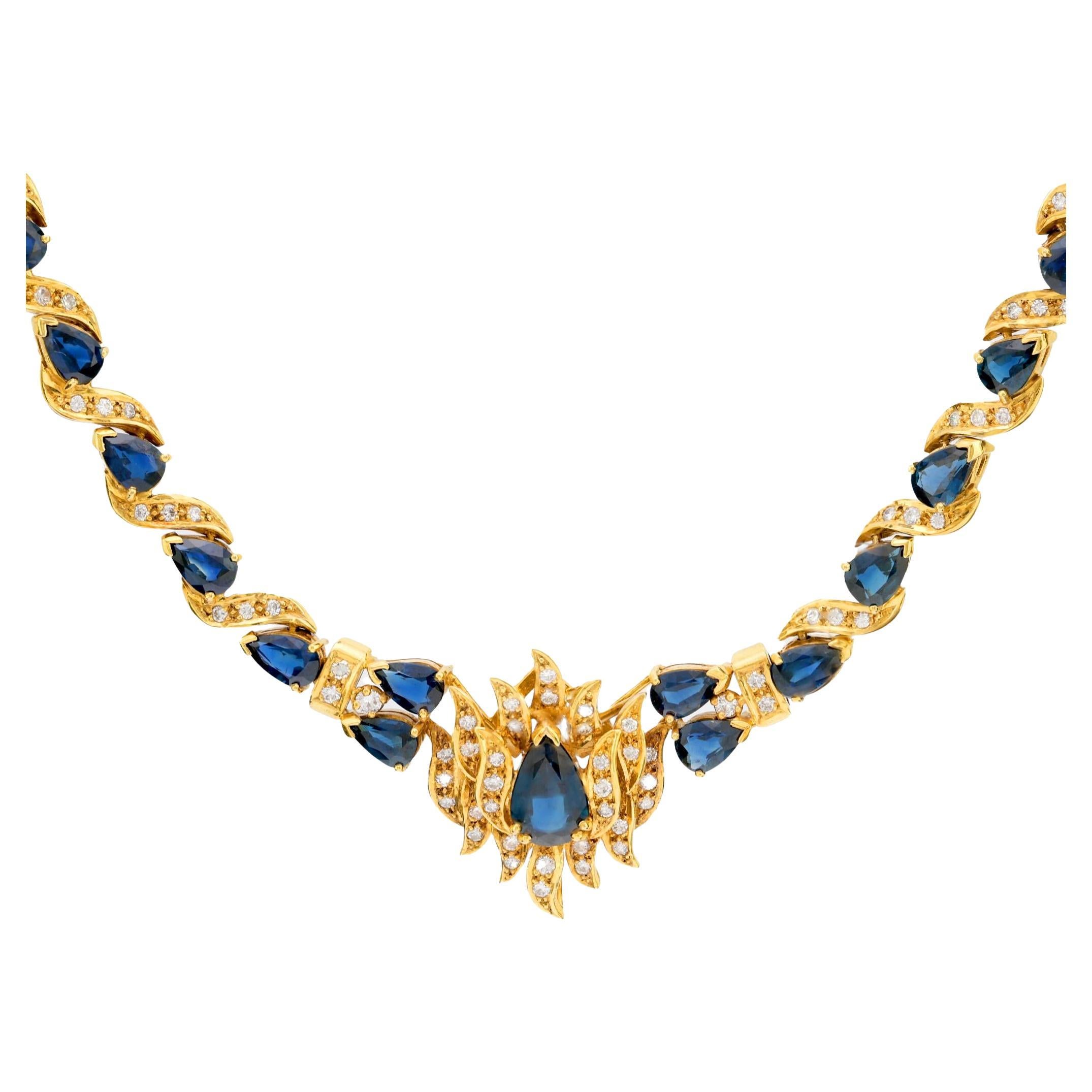 Vintage 13.30 total weight sapphire diamond 10k yellow gold cocktail necklace