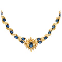 Vintage 13.30 total weight sapphire diamond 10k yellow gold cocktail necklace