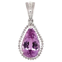 Vintage 13.32 Carat Pear Vivid Pink Kunzite and Diamond Gold Pendant Necklace