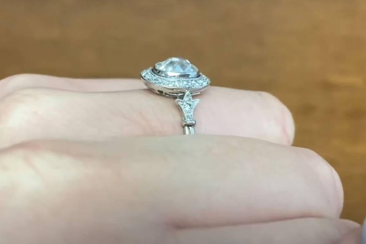 Bague de fiançailles vintage avec diamant taille vieille mine de 1,33 carat, platine Pour femmes en vente