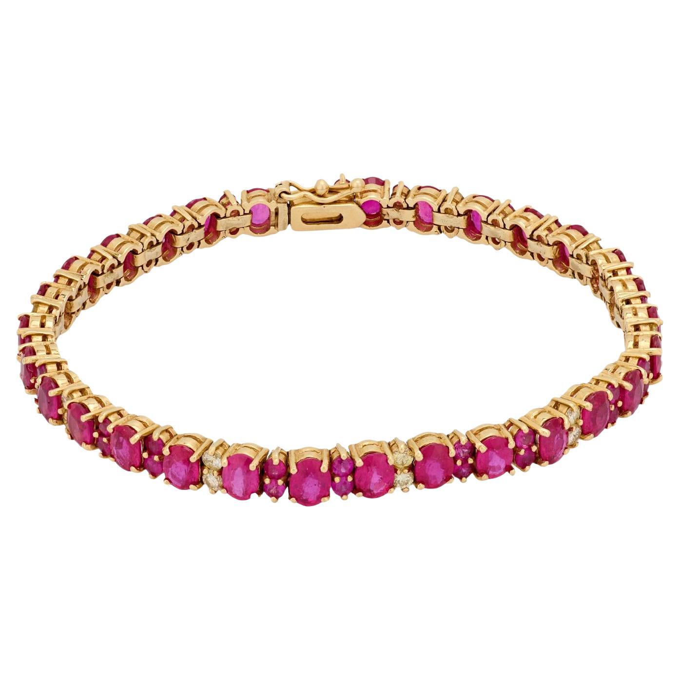 Vintage 13.45 carat total weight ruby diamond 14k yellow gold tennis bracelet
