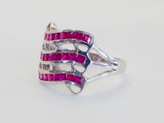 Vintage 1.34ct Squared Ruby 3 Channel Row Sterling Silver Wide Split Shank Ring