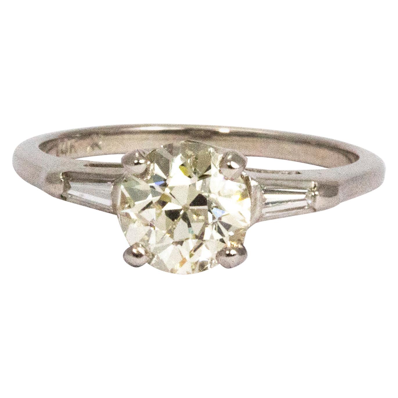 Vintage 1.35 Carat Diamond and White Gold Solitaire For Sale