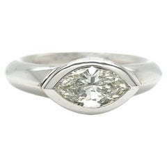 Vintage 1.35 Carat Marquise Cut Diamond 18K White Gold Solitaire Modernist Ring