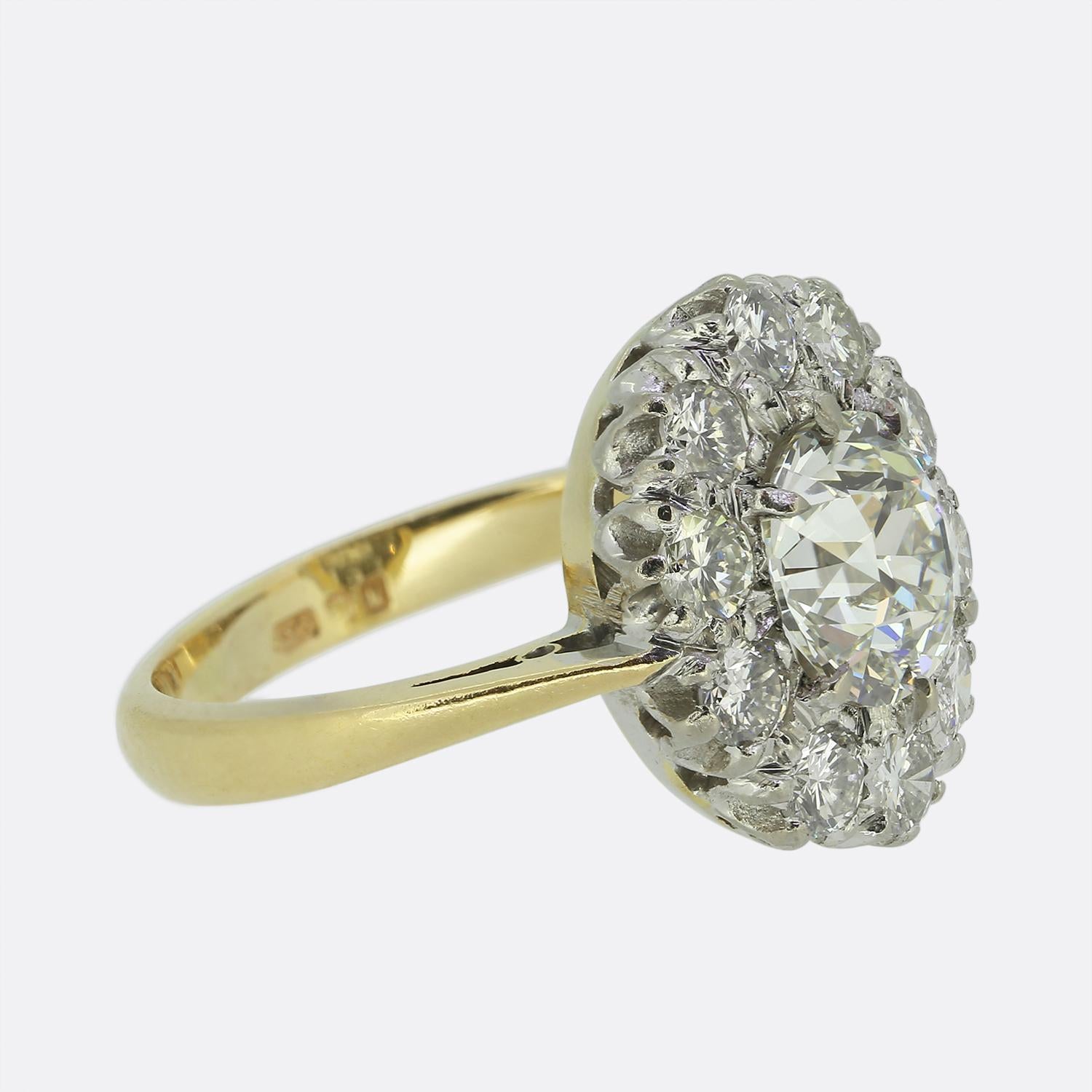 Vintage 1.35 Karat Altschliff Diamant Cluster Ring (Alteuropäischer Brillantschliff) im Angebot