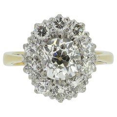 Vintage 1.35 Carat Old Cut Diamond Cluster Ring