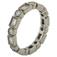 Vintage 1.35 carat diamant rond et baguette bracelet d'éternité en or blanc 14k