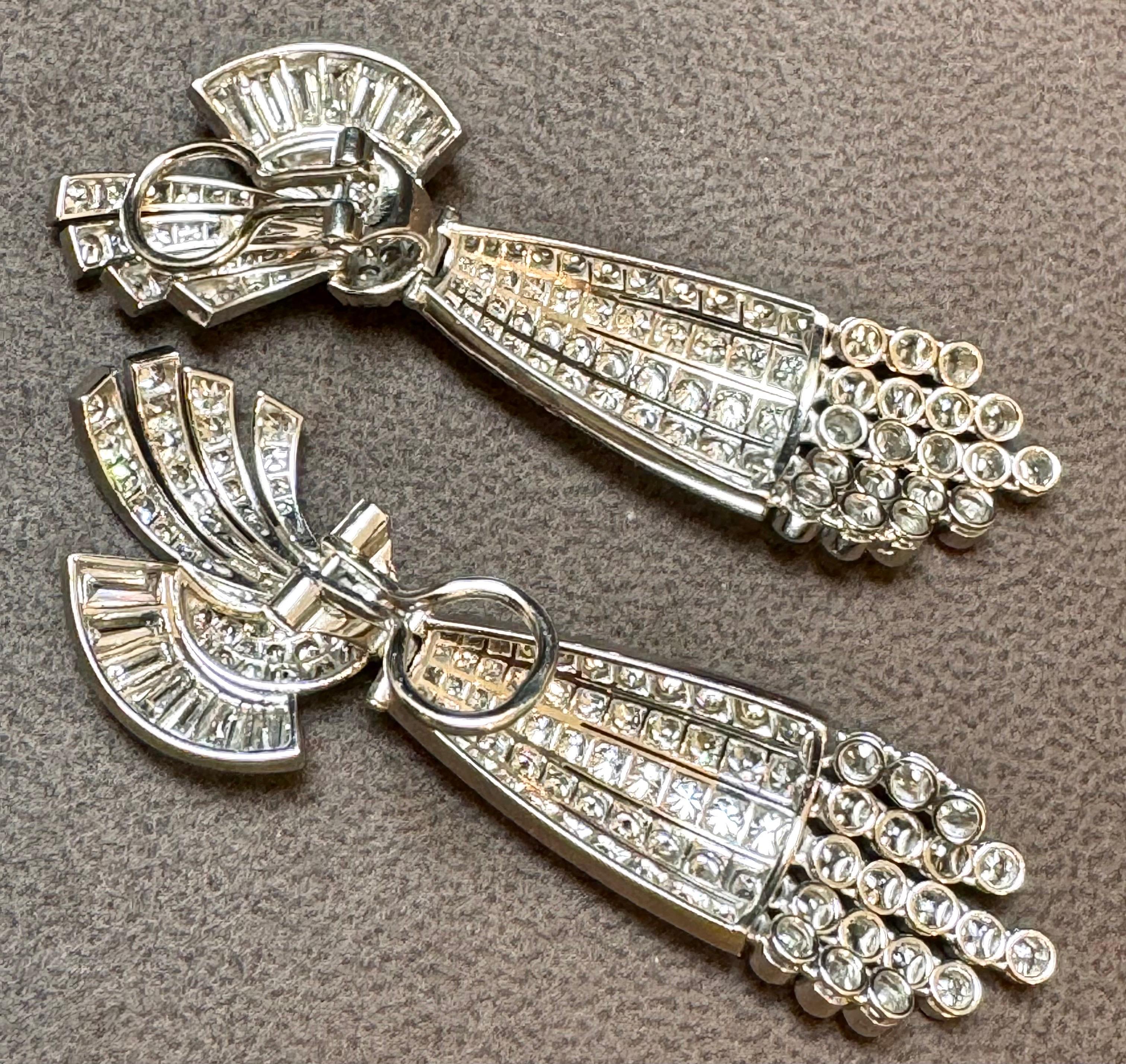 De las mujeres Vintage 13,5 ct  Pendiente colgante de diamante redondo y baguette en platino