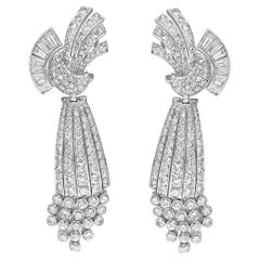 Vintage 13,5 ct  Pendiente colgante de diamante redondo y baguette en platino