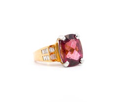 Vintage 13.50 Carat GIA Purplish-Pink Tourmaline and Diamond 18K & Platinum Ring