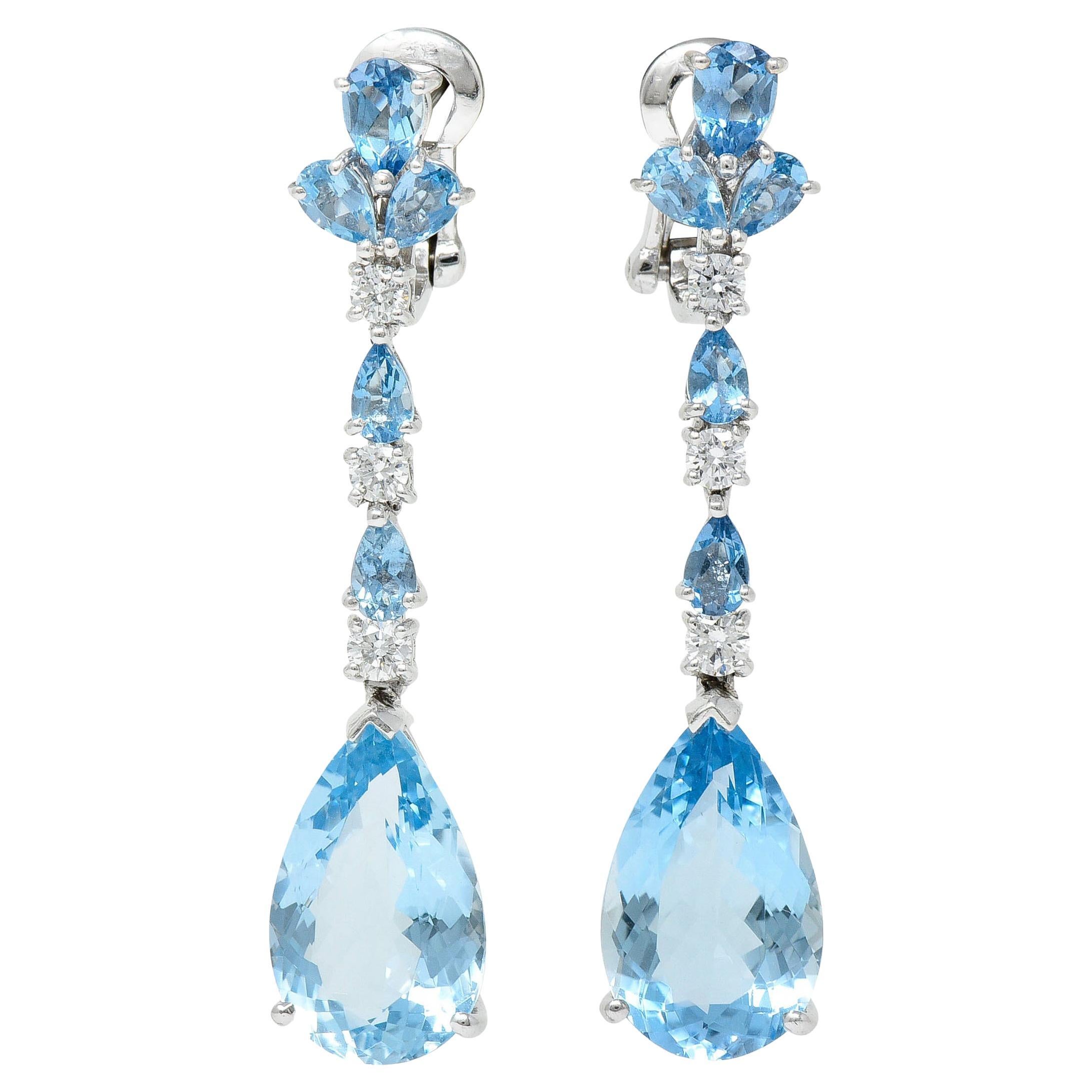 Vintage 13.50 Carats Aquamarine Diamond Platinum Drop Earrings