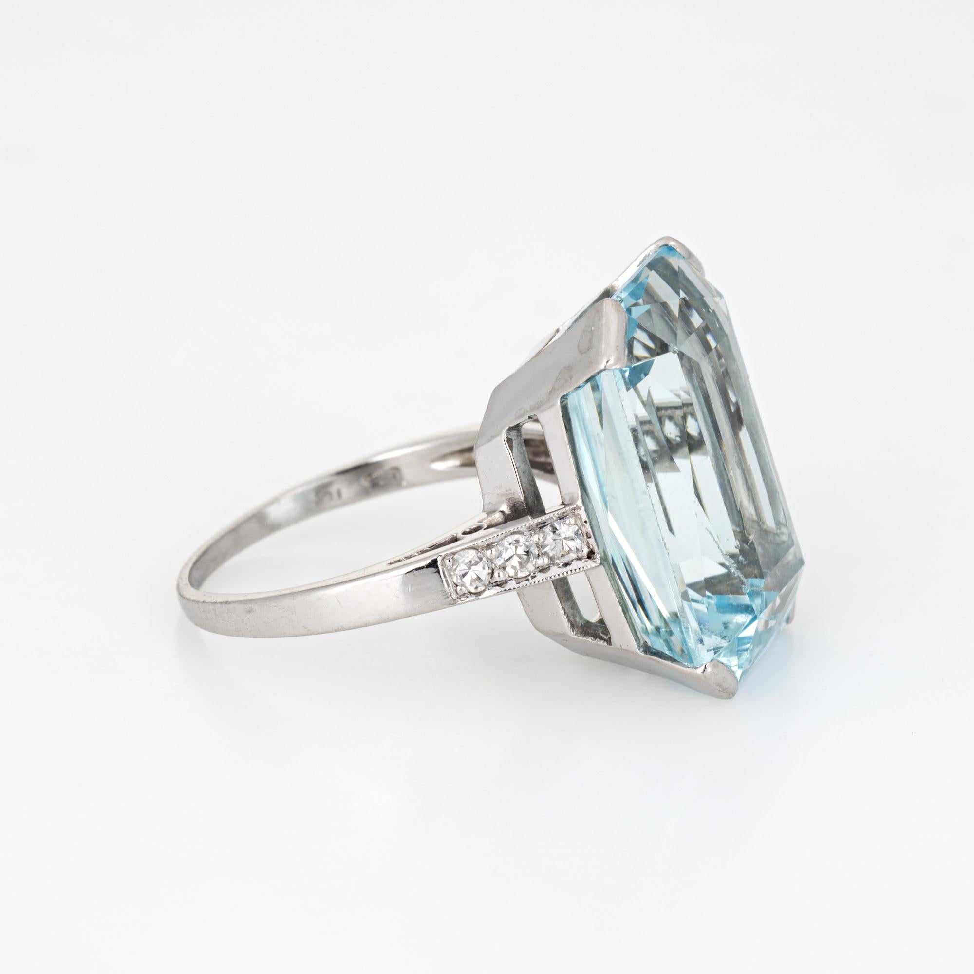 Emerald Cut Vintage 13.50ct Aquamarine Diamond Ring Art Deco Platinum Sz 6.5 Fine Jewelry