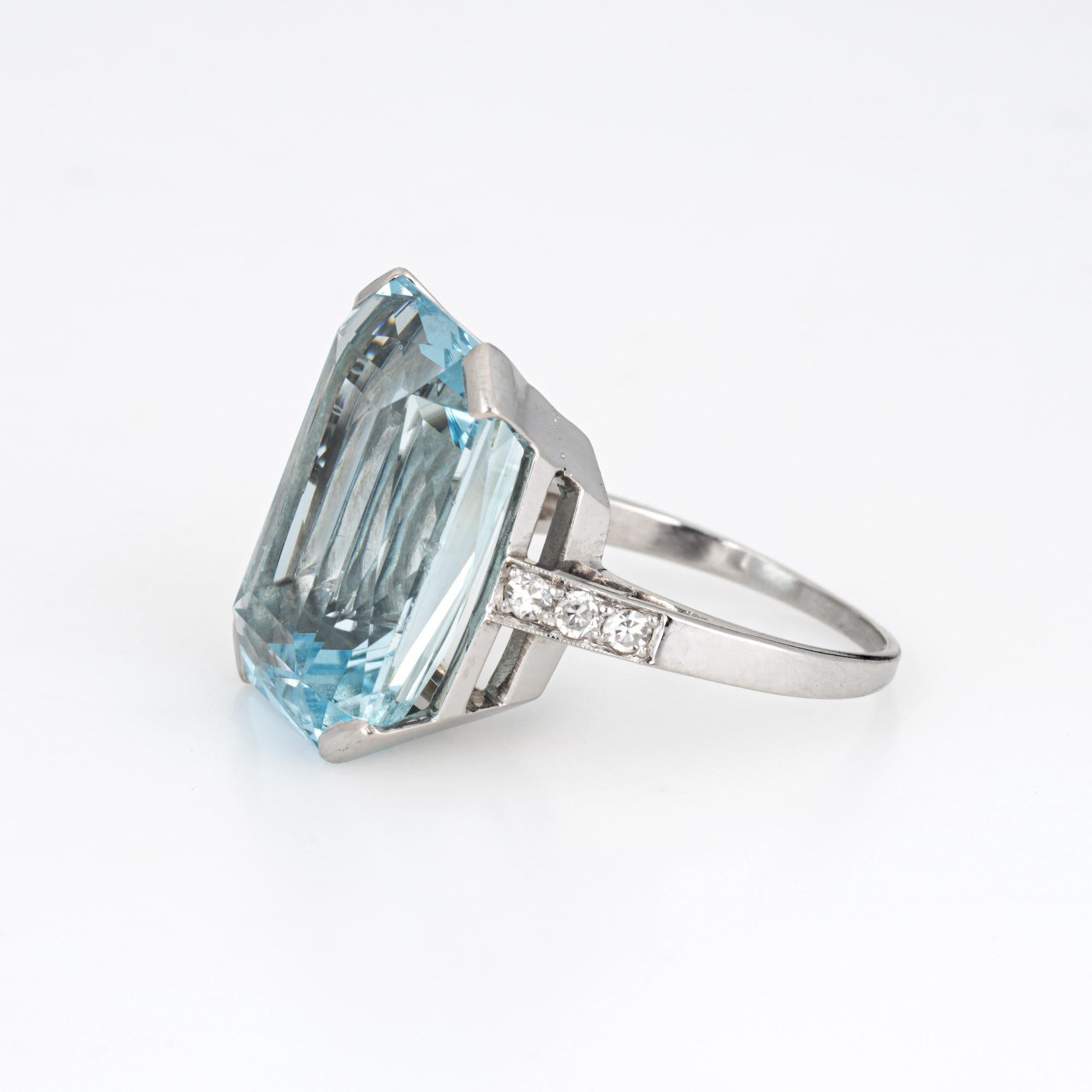 Vintage 13.50ct Aquamarine Diamond Ring Art Deco Platinum Sz 6.5 Fine Jewelry In Good Condition In Torrance, CA