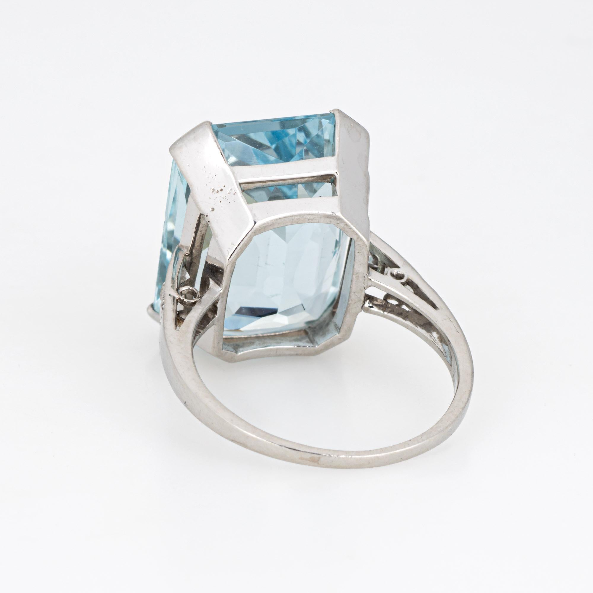 Women's Vintage 13.50ct Aquamarine Diamond Ring Art Deco Platinum Sz 6.5 Fine Jewelry