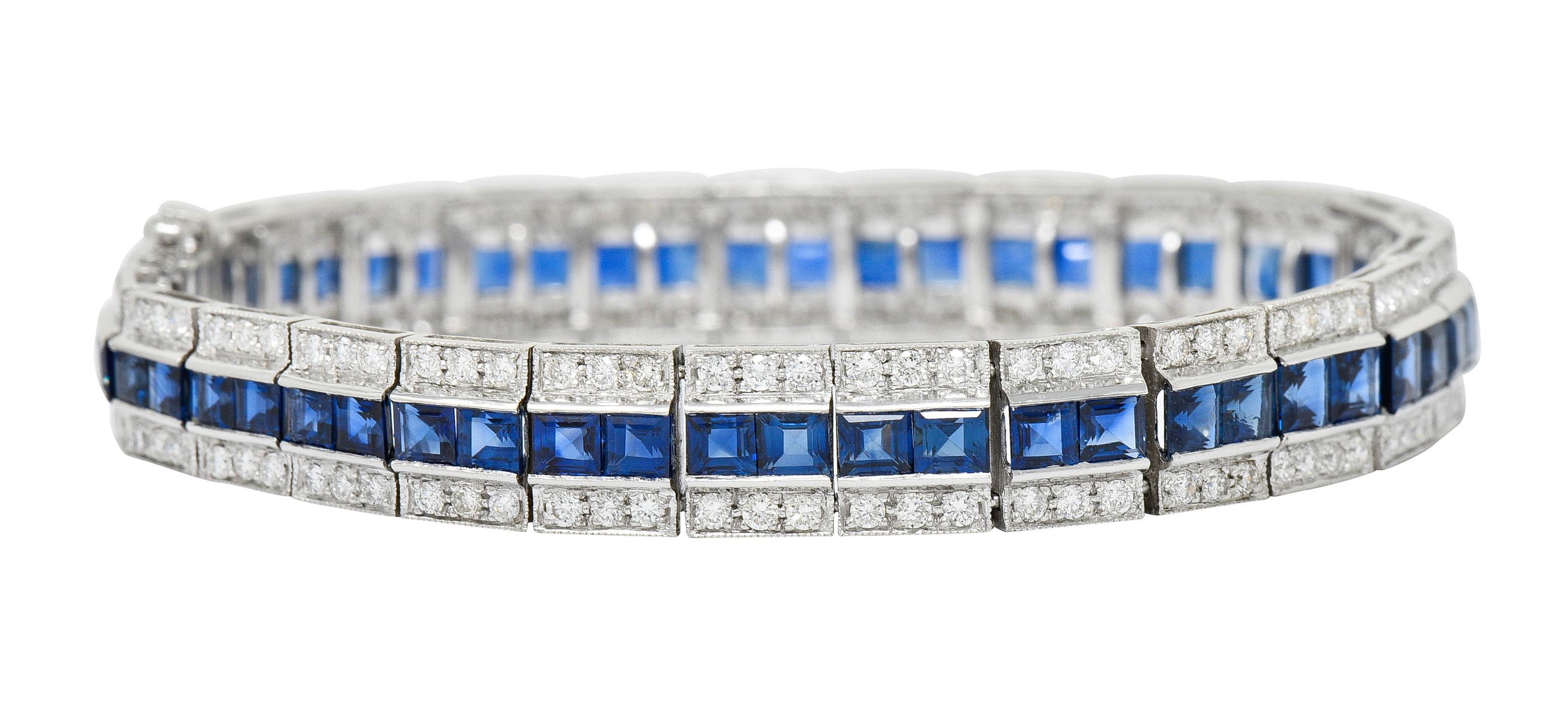 Square Cut Vintage 13.55 CTW Sapphire Diamond Platinum Line Bracelet