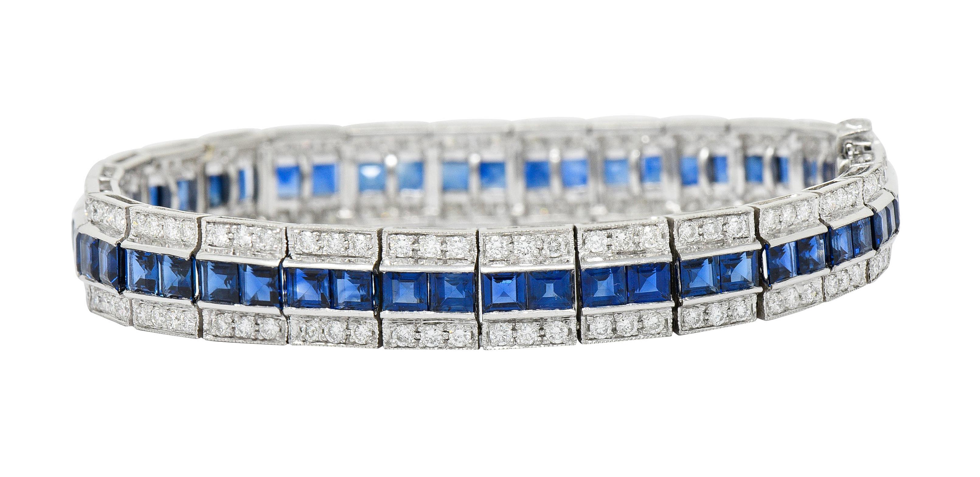 Women's or Men's Vintage 13.55 CTW Sapphire Diamond Platinum Line Bracelet