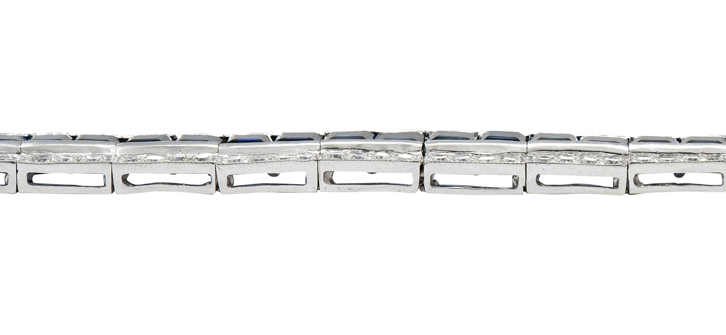 Vintage 13.55 CTW Sapphire Diamond Platinum Line Bracelet 3