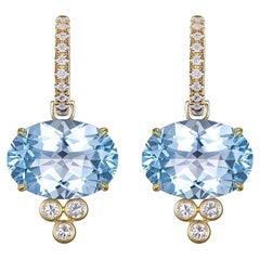 Vintage 13.57Ct Blue Topaz Diamond Earrings in 14 Karat Yellow Gold