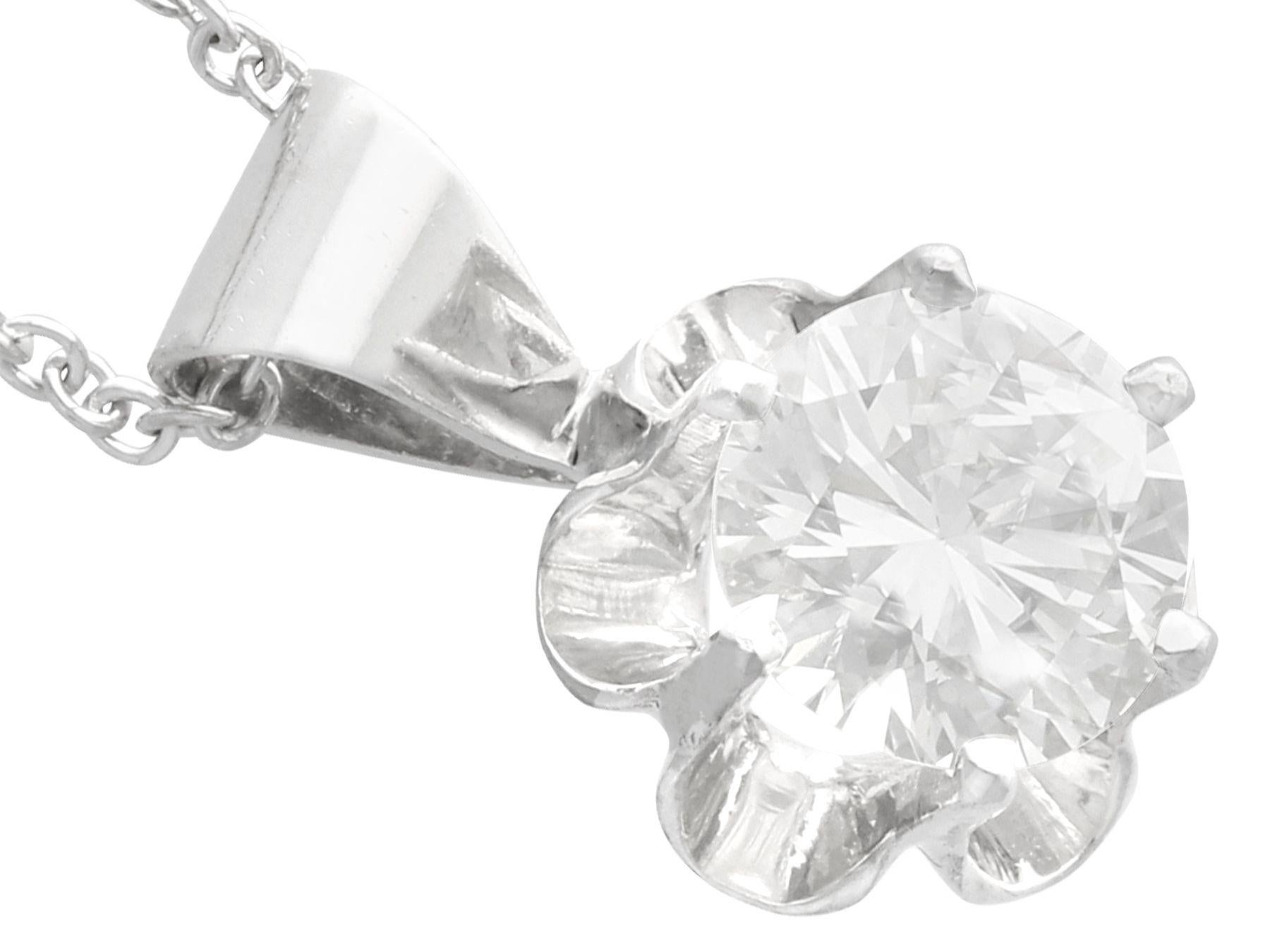 Round Cut Vintage 1.35Ct Diamond and 14k White Gold Pendant  For Sale