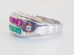 Vintage 1.35ct Squared Ruby & Emerald & Quartz Channel Band Sterling Silver Ring