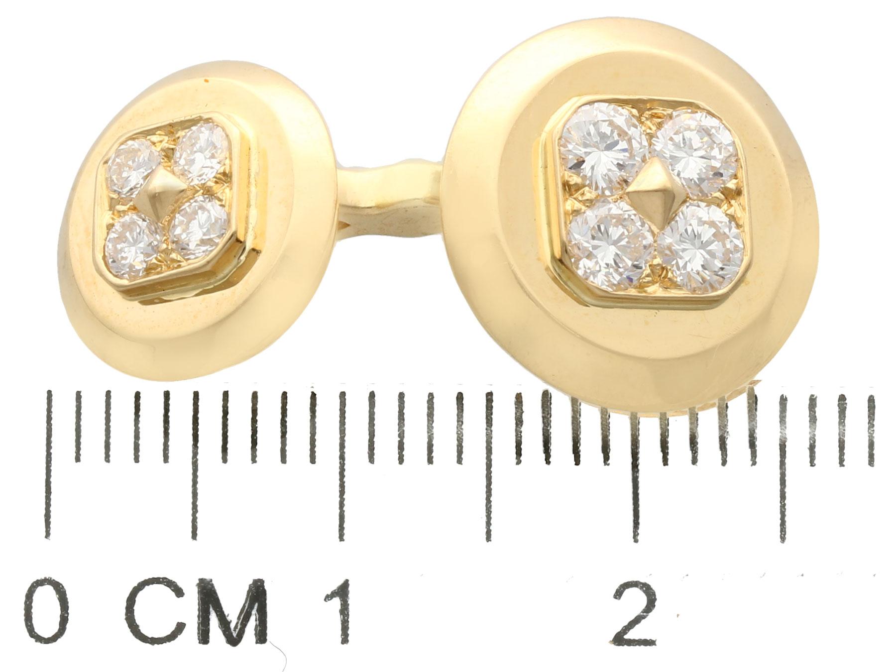 Women's or Men's 1.36 Carat Diamond and Yellow Gold Cufflinks by Cartier