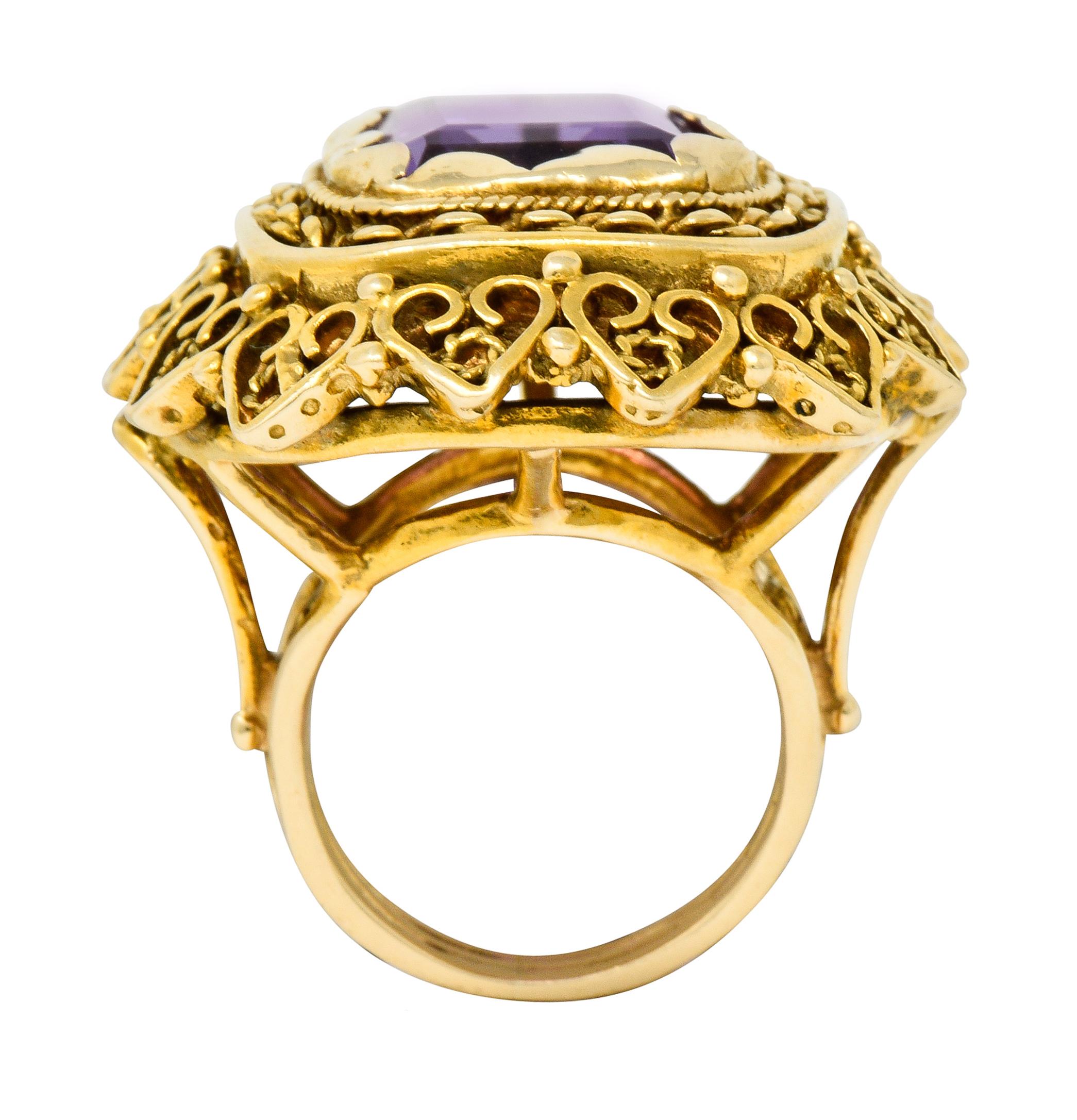 Vintage 13.64 Carat Emerald Cut Amethyst 14 Karat Gold Cocktail Ring 4