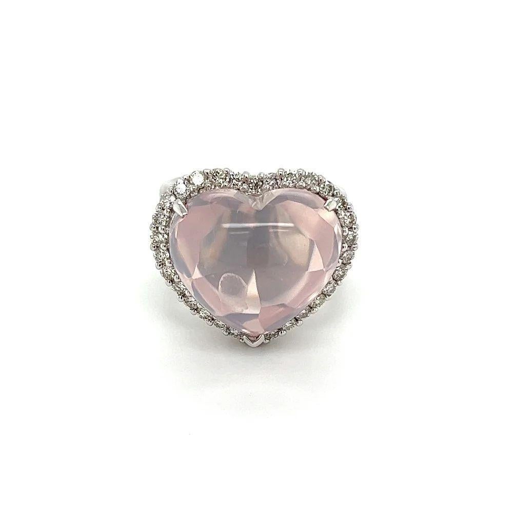 Modern Vintage 13.65 Carat Rose Quartz Heart and Diamond Gold Ring For Sale