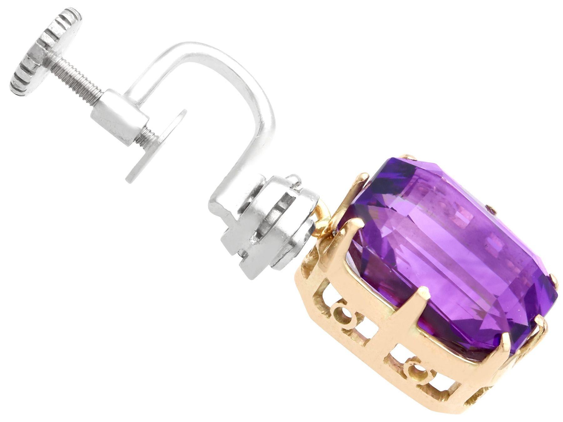 Women's or Men's Vintage 13.68Ct Amethyst Diamond and White Gold Drop Earrings Circa 1940