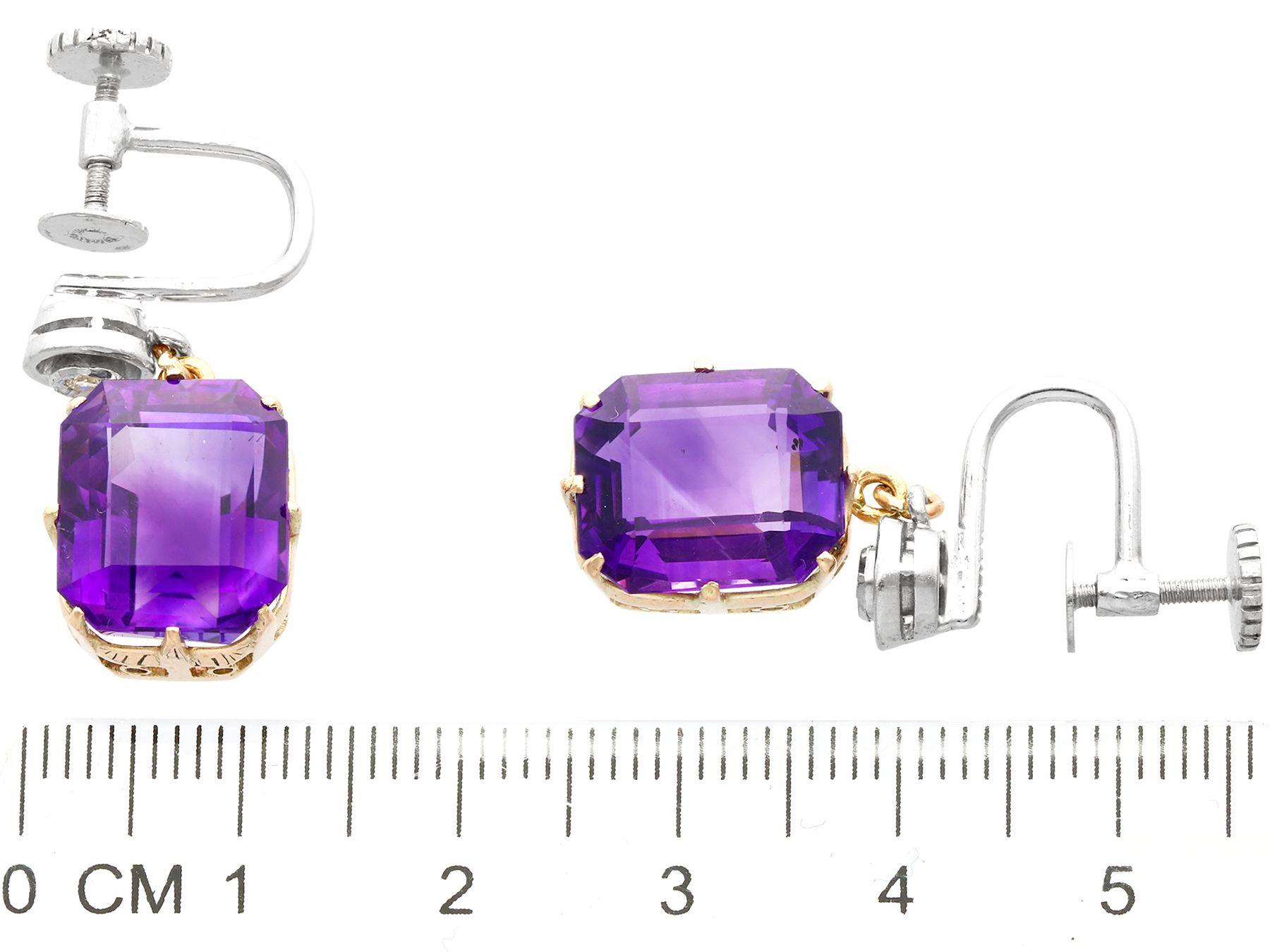 Vintage 13.68Ct Amethyst Diamond and White Gold Drop Earrings Circa 1940 2