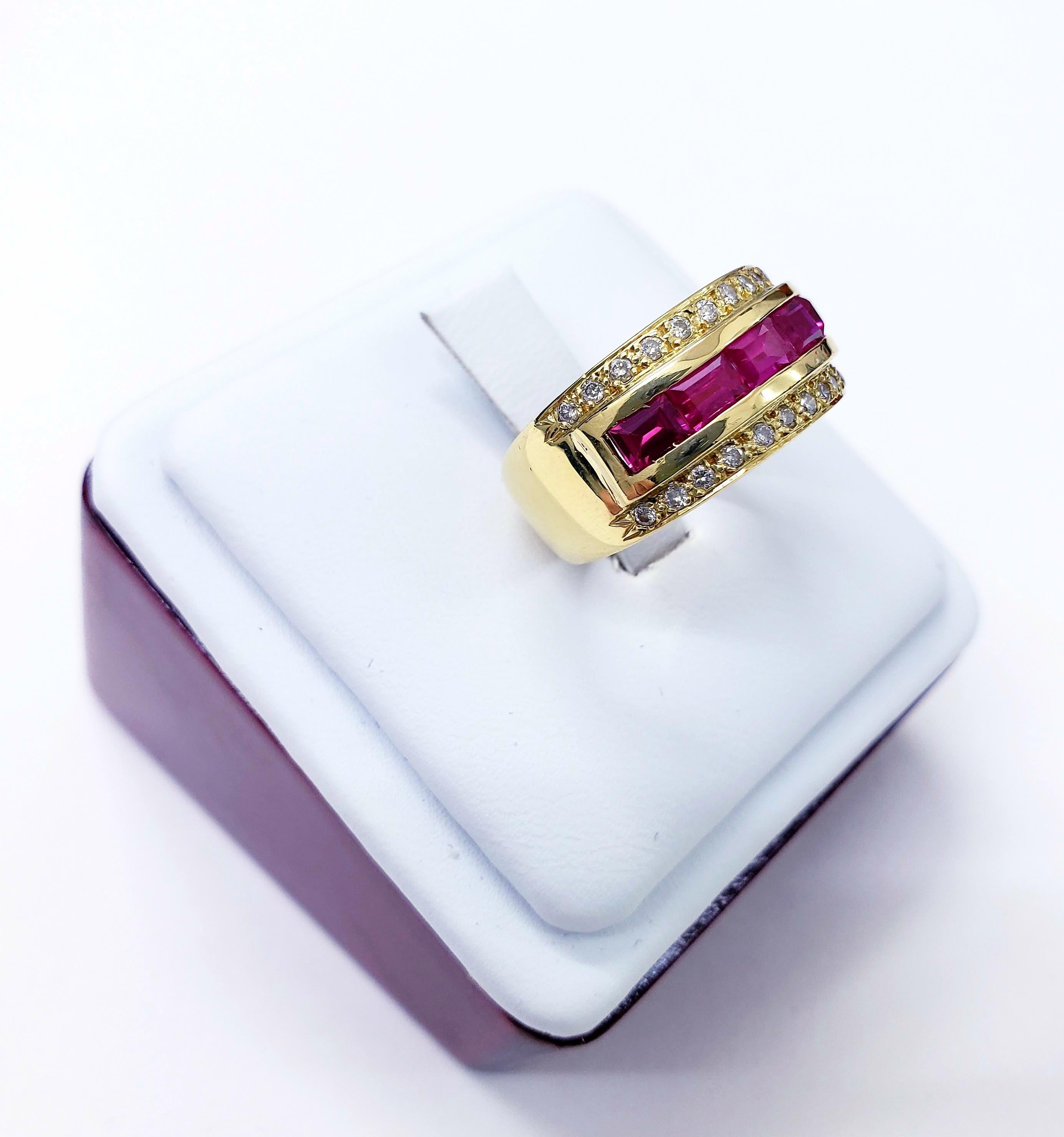 Emerald Cut Vintage 1.36 Carat Ruby and Diamond Band Ring For Sale