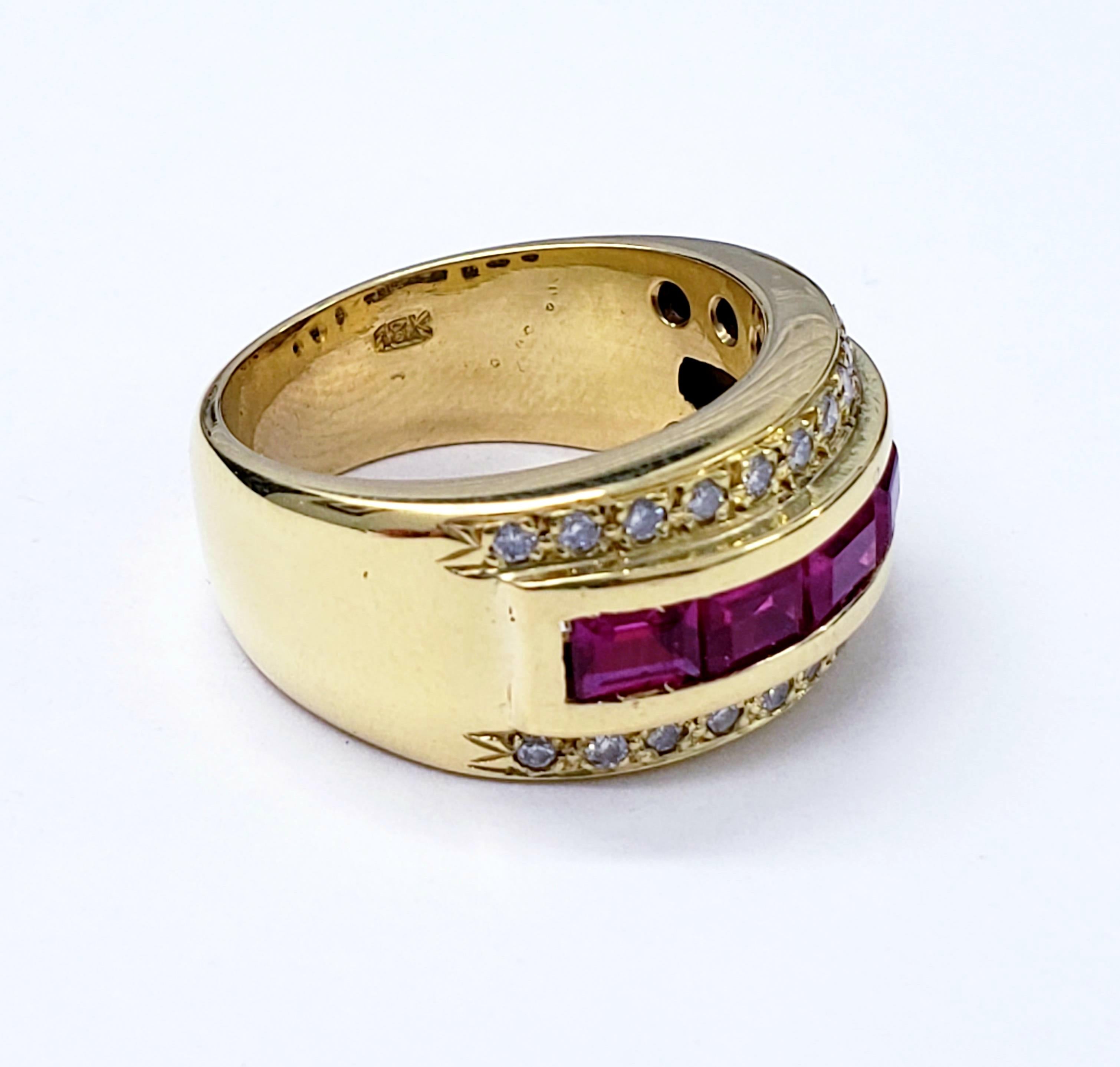 Women's or Men's Vintage 1.36 Carat Ruby and Diamond Band Ring For Sale
