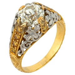 Vintage 1.37 carat diamond 18k two tone gold engagement ring