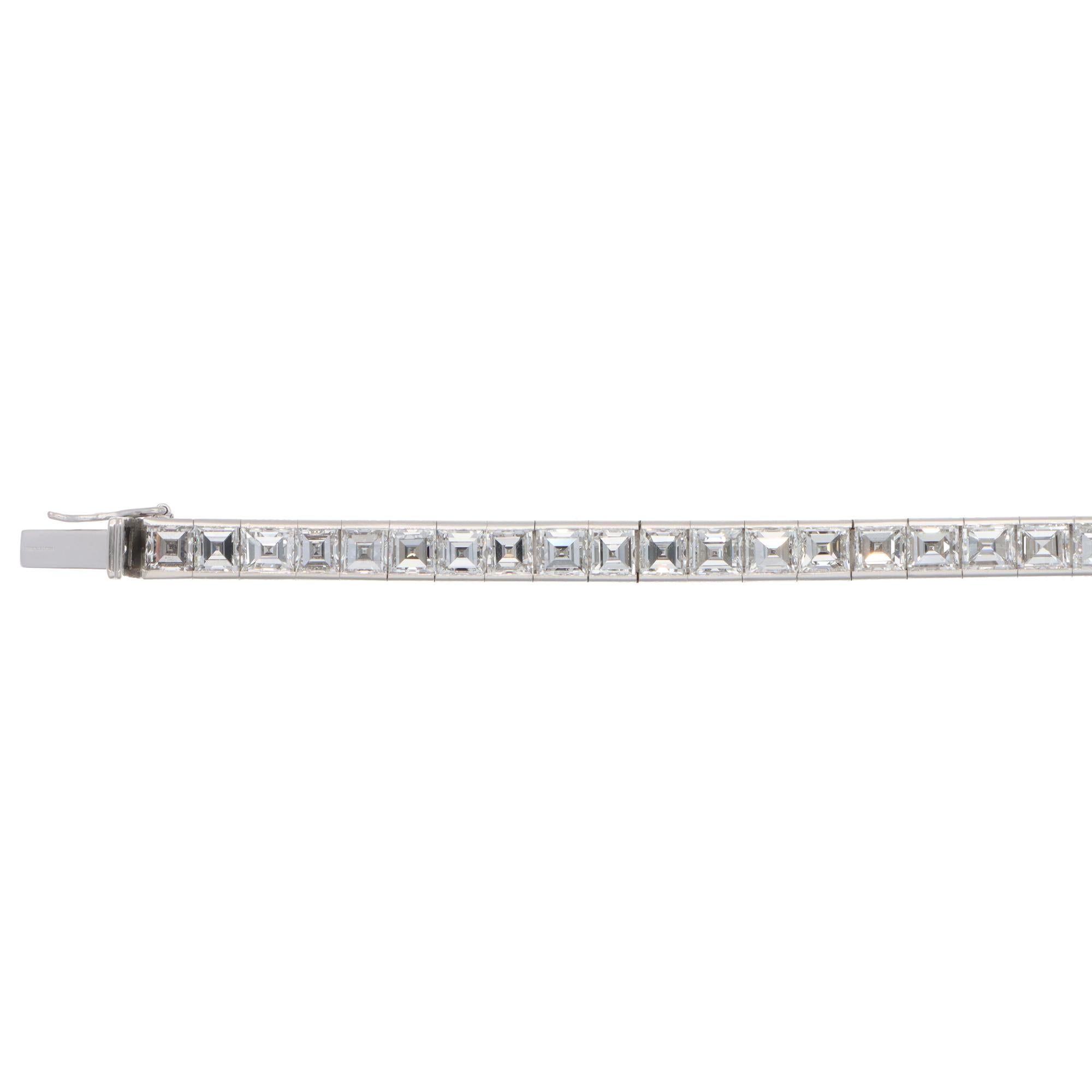 Square Cut Vintage 13.80ct Diamond Line Tennis Bracelet in White Gold