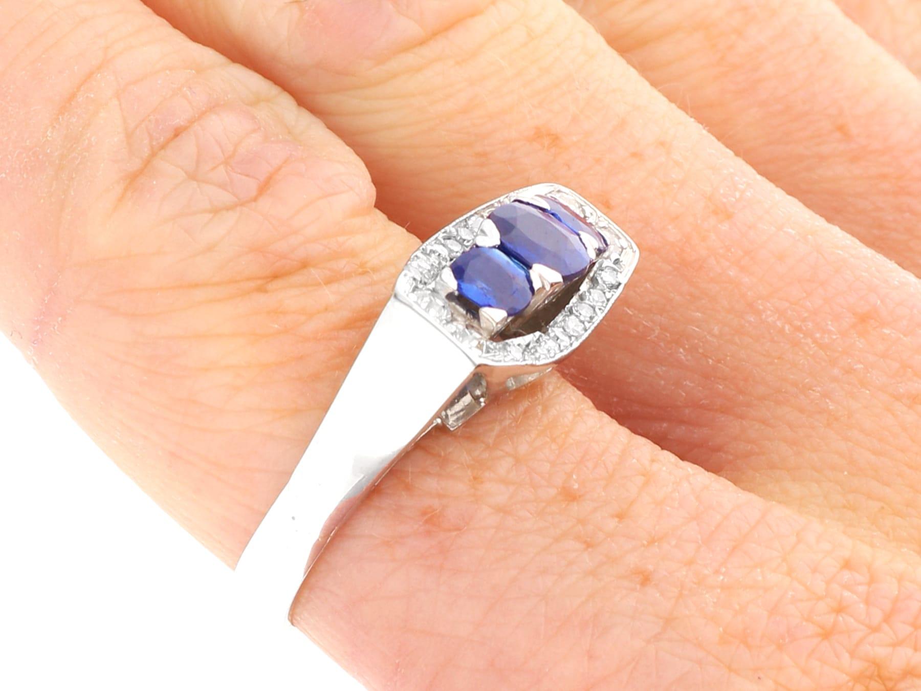 Vintage 1.38Ct Sapphire and 0.25Ct Diamond, 18k White Gold Dress Ring 1966 For Sale 6