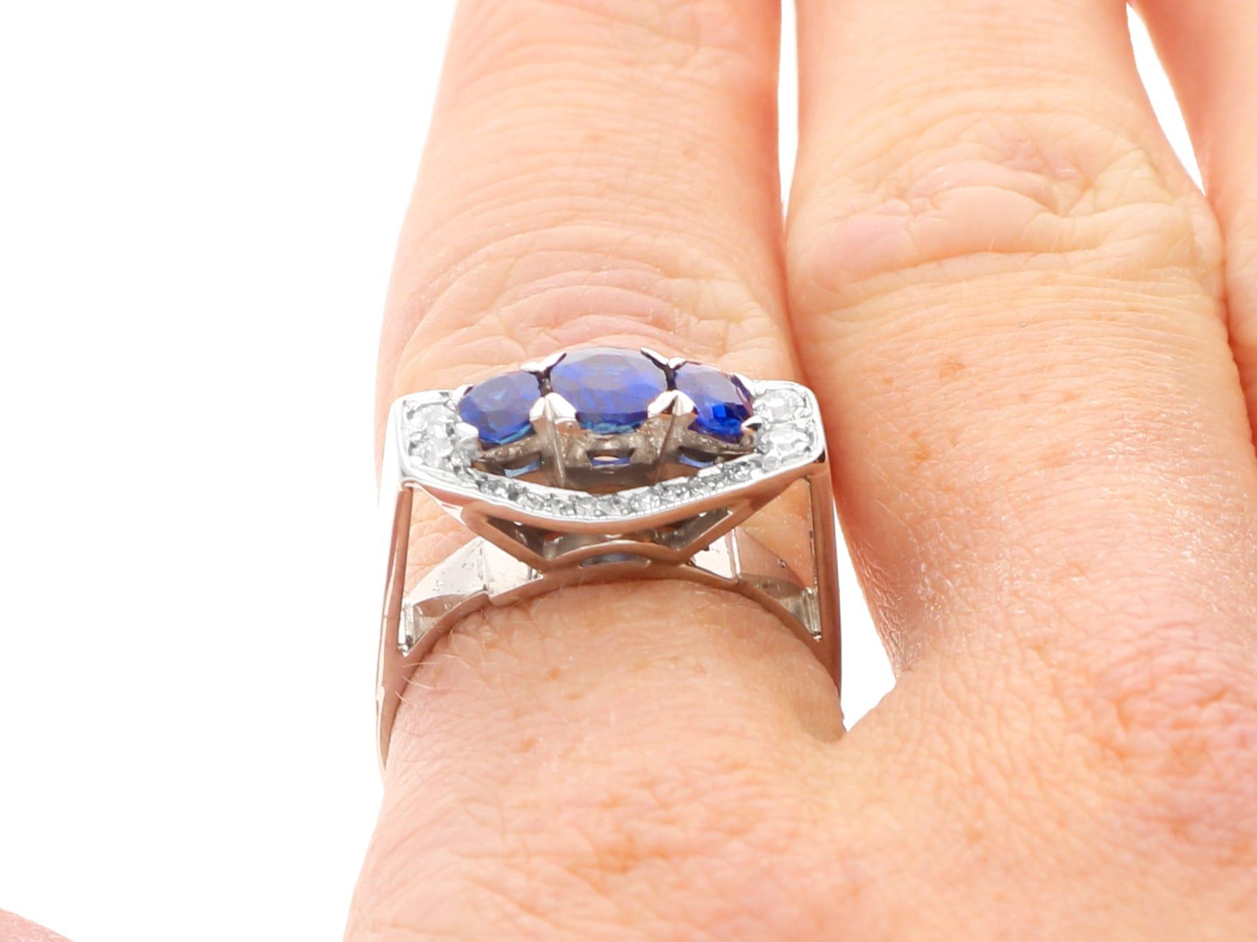 Vintage 1.38Ct Sapphire and 0.25Ct Diamond, 18k White Gold Dress Ring 1966 For Sale 7