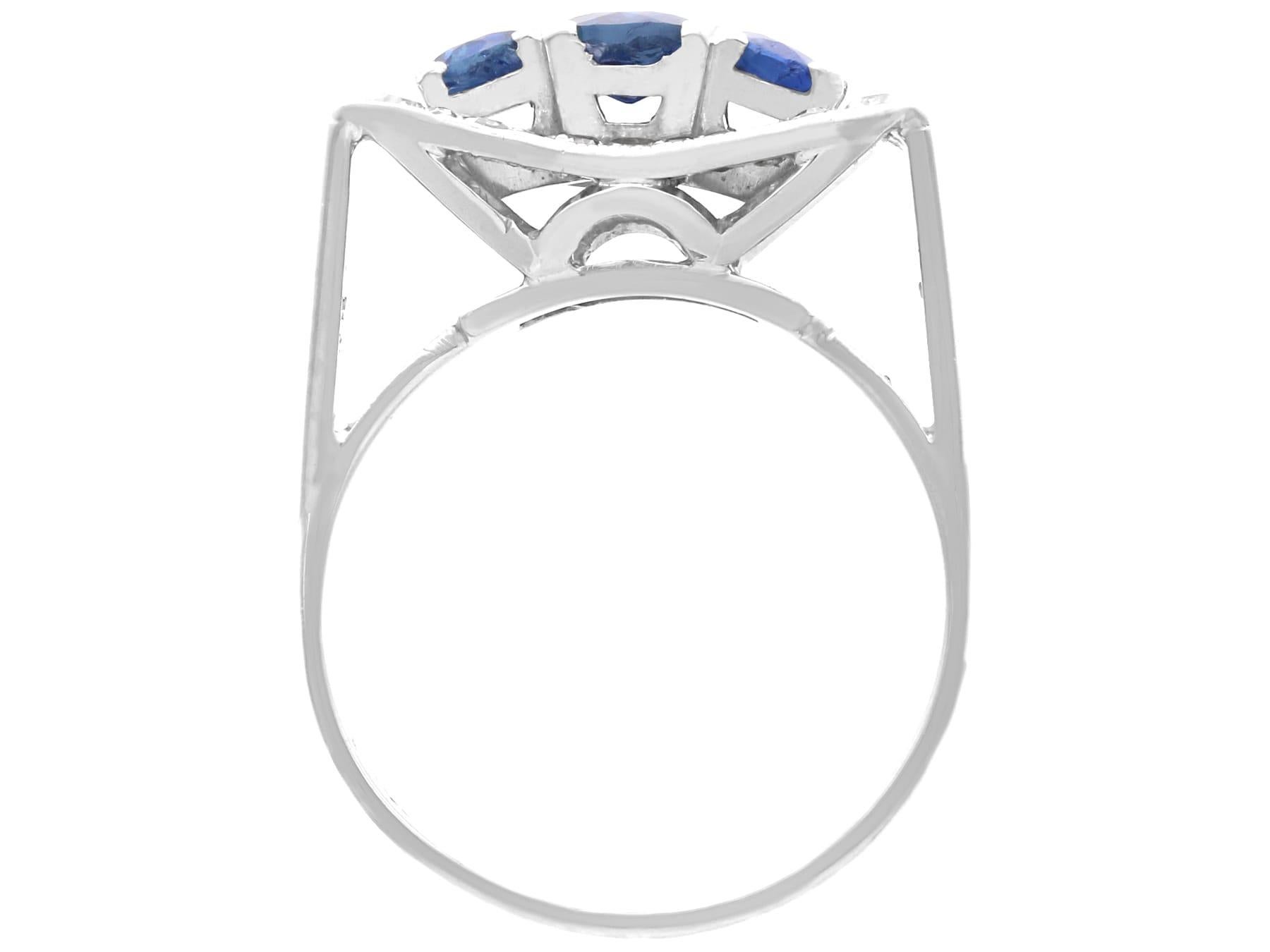 Vintage 1.38Ct Sapphire and 0.25Ct Diamond, 18k White Gold Dress Ring 1966 For Sale 1