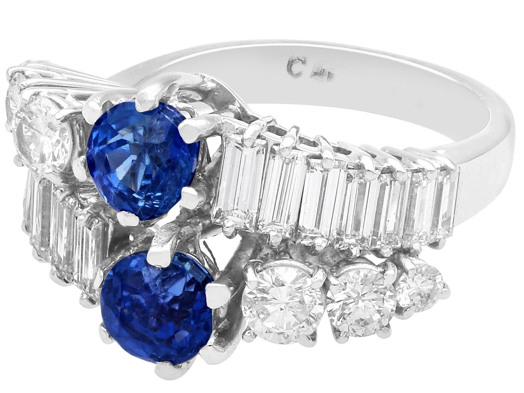 Round Cut Vintage 1.38ct Sapphire and 2.55ct Diamond 18k White Gold Cocktail Ring For Sale