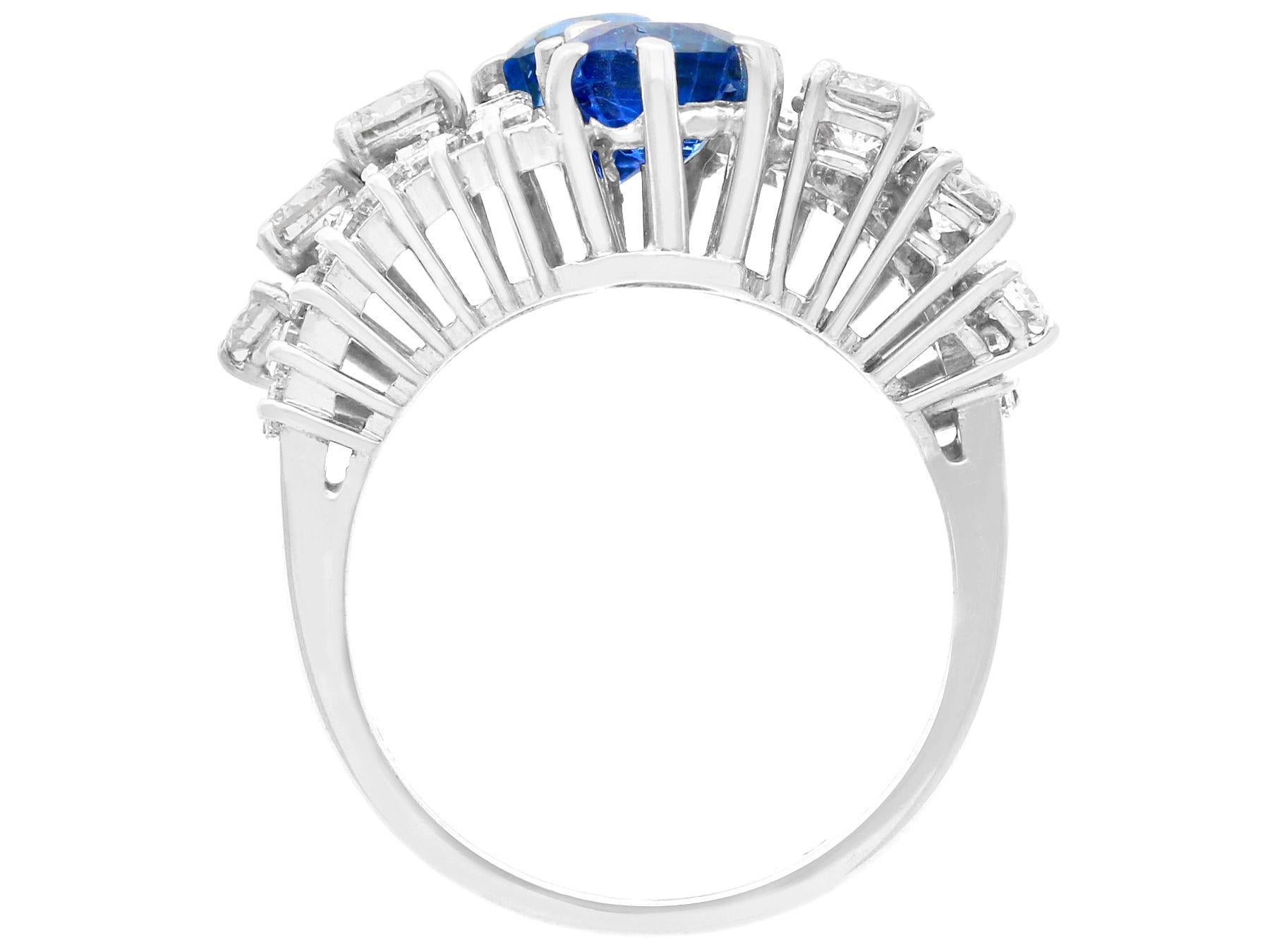 Women's or Men's Vintage 1.38ct Sapphire and 2.55ct Diamond 18k White Gold Cocktail Ring For Sale