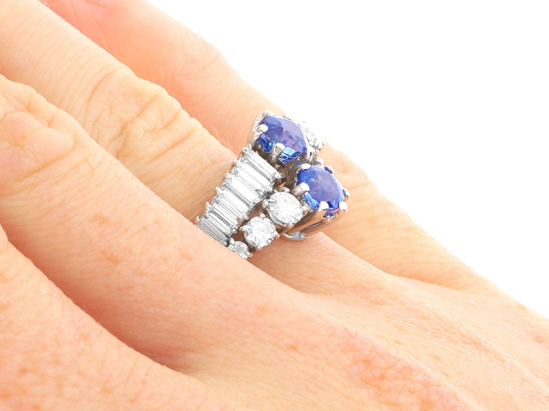 Vintage 1.38ct Sapphire and 2.55ct Diamond 18k White Gold Cocktail Ring For Sale 2