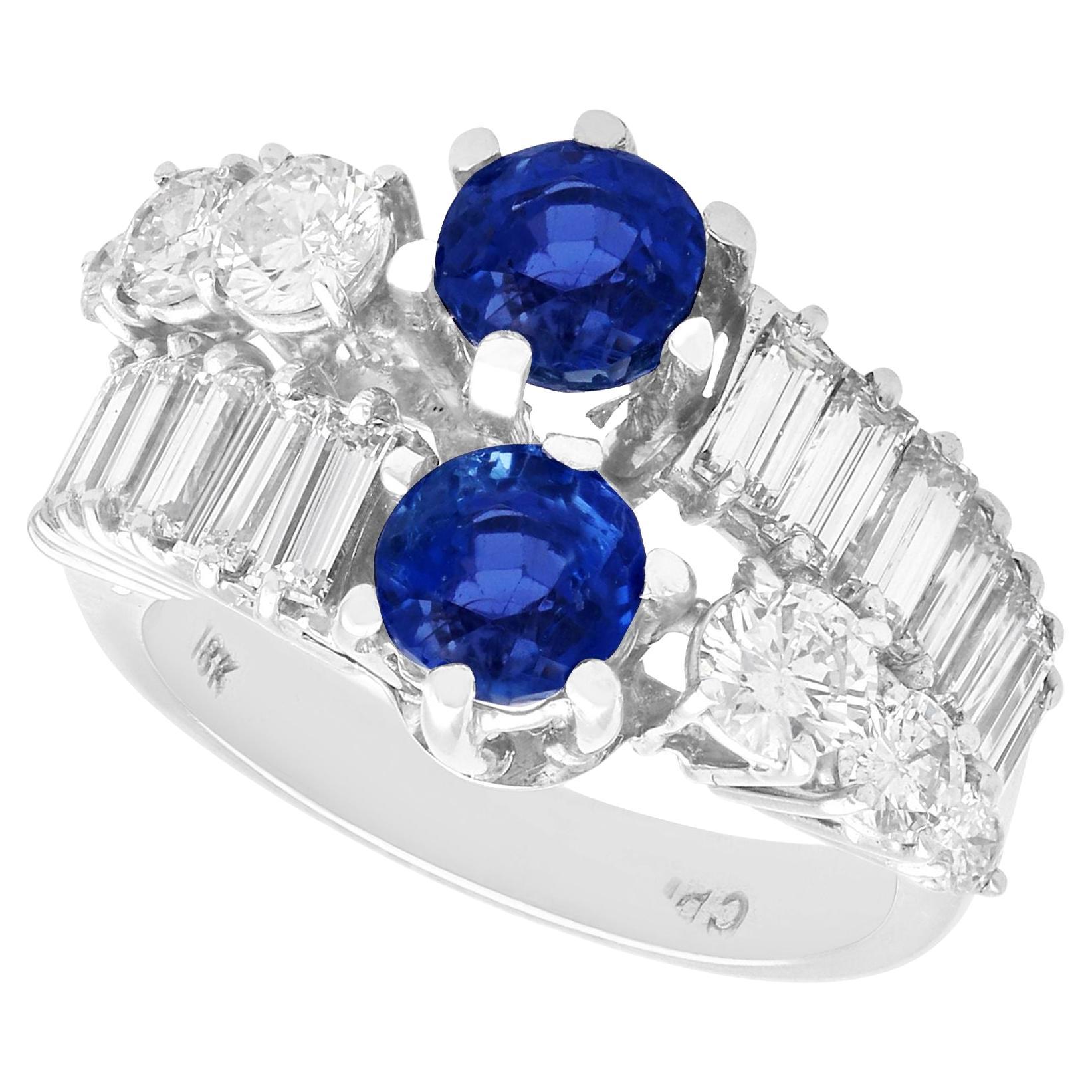 Vintage 1.38ct Sapphire and 2.55ct Diamond 18k White Gold Cocktail Ring For Sale