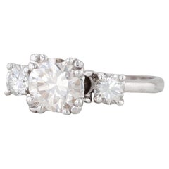Vintage 1.38ctw Diamond Ring 14k White Gold Size 5.75 Round 3-Stone