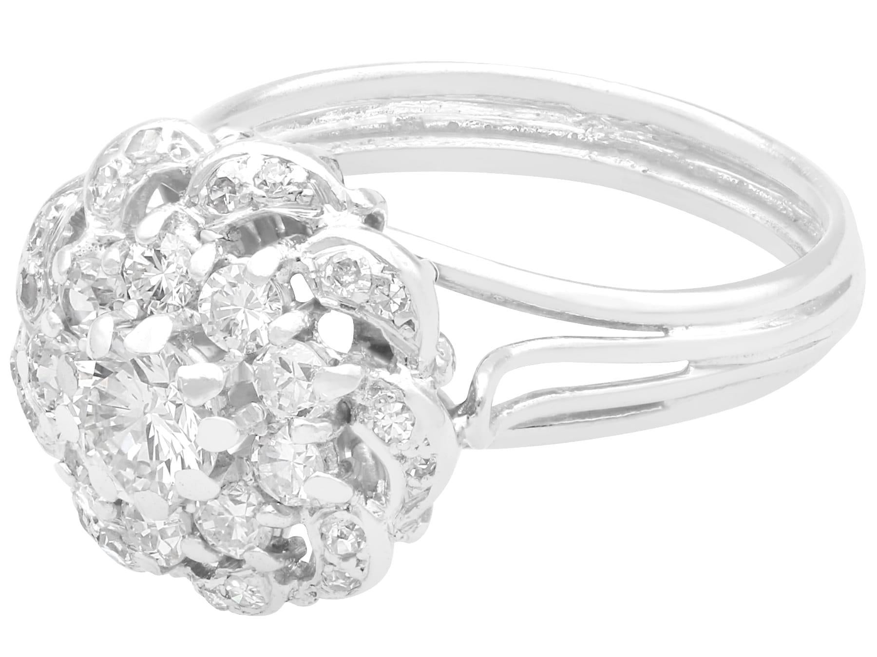 Round Cut Vintage 1.39 Carat Diamond and White Gold Cluster Ring For Sale