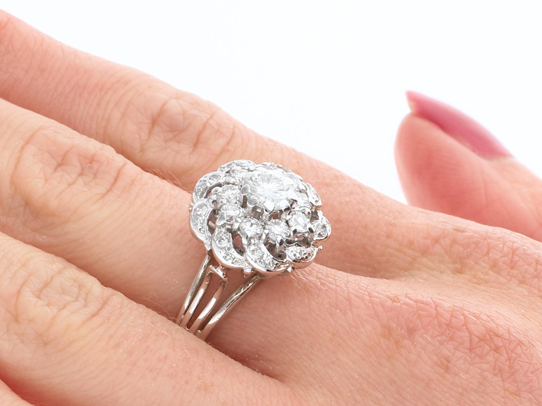 Vintage 1.39 Carat Diamond and White Gold Cluster Ring For Sale 2