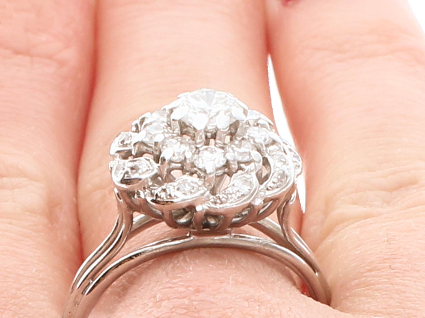 Vintage 1.39 Carat Diamond and White Gold Cluster Ring For Sale 3