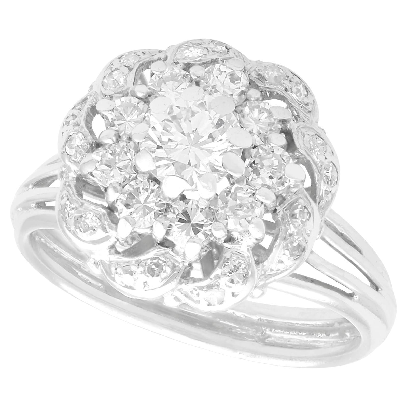 Vintage 1.39 Carat Diamond and White Gold Cluster Ring For Sale