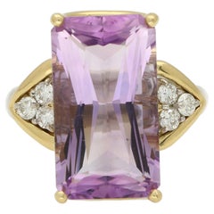 Vintage 13.90ct Amethyst and Diamond Cocktail Ring in 18k Gold and Platinum