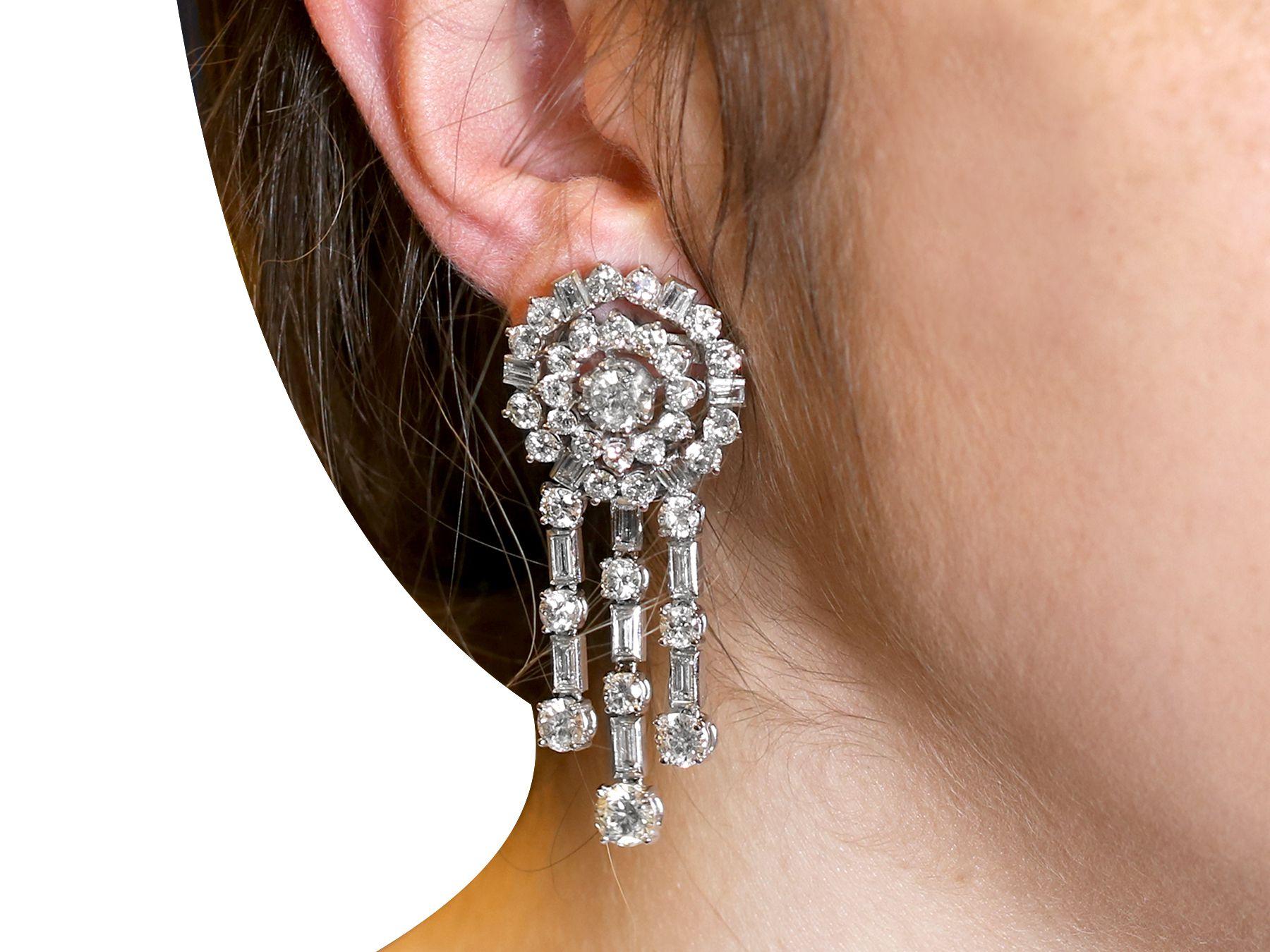 Vintage 13.96 Carat Diamond and White Gold Drop Earrings, Circa 1960 For Sale 5