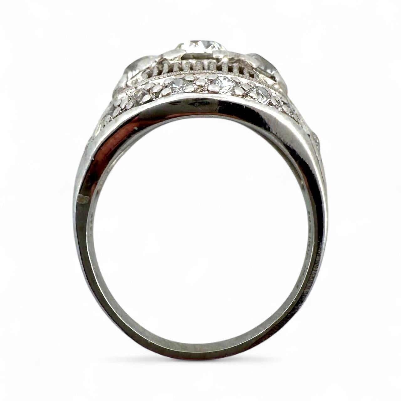 Anello da cocktail in platino con diamante antico taglio europeo da 1,3 CTW in vendita 4